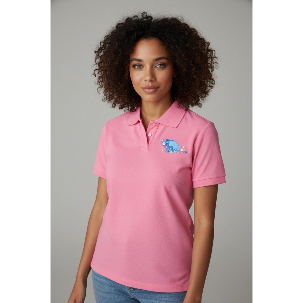 THE DISNEY STORE Eeyore90s Y2K Vintage Ladies Polo Pink Peach‎ Size Medium